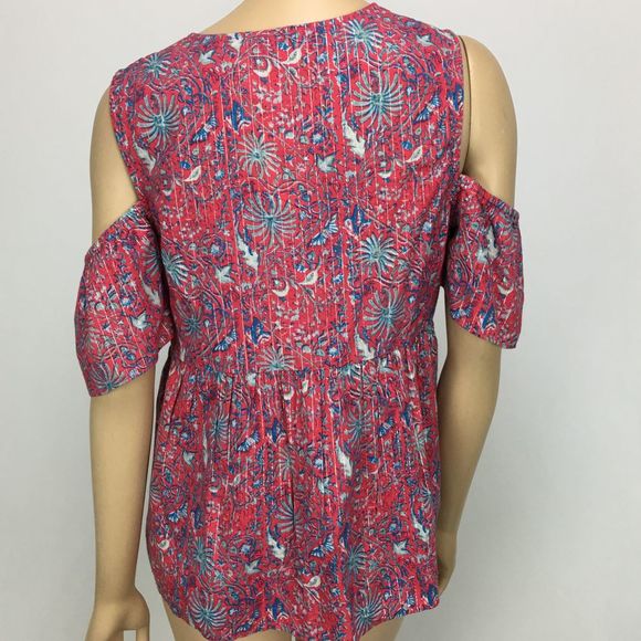 Lucky Brand Red Floral Cold Shoulder Blouse - Picture 4 of 8